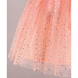Babyhug Sleeveless Party Wear Frock With Glitter Print - Peach