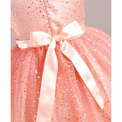 Babyhug Sleeveless Party Wear Frock With Glitter Print - Peach