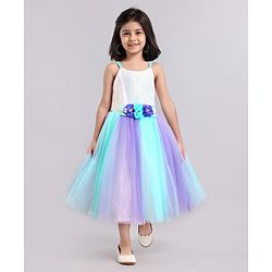 Babyhug Sleeveless Sequinned Party Wear Gown With Flower Applique - Purple