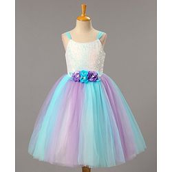 Babyhug Sleeveless Sequinned Party Wear Gown With Flower Applique - Purple