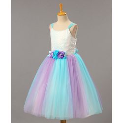 Babyhug Sleeveless Sequinned Party Wear Gown With Flower Applique - Purple