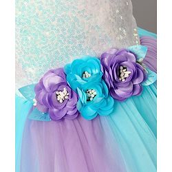 Babyhug Sleeveless Sequinned Party Wear Gown With Flower Applique - Purple