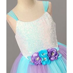 Babyhug Sleeveless Sequinned Party Wear Gown With Flower Applique - Purple