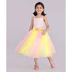 Babyhug Sleeveless Sequinned Party Wear Frock With Flower Applique - Pink