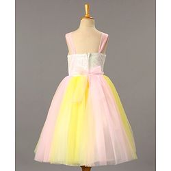 Babyhug Sleeveless Sequinned Party Wear Frock With Flower Applique - Pink
