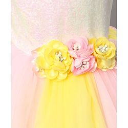 Babyhug Sleeveless Sequinned Party Wear Frock With Flower Applique - Pink