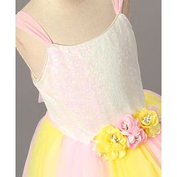 Babyhug Sleeveless Sequinned Party Wear Frock With Flower Applique - Pink