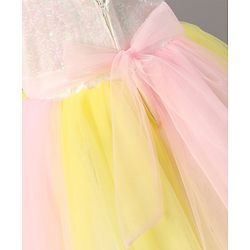 Babyhug Sleeveless Sequinned Party Wear Frock With Flower Applique - Pink