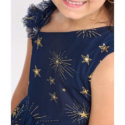 Babyhug Sleeveless Foil Detailing Party Frock - Navy