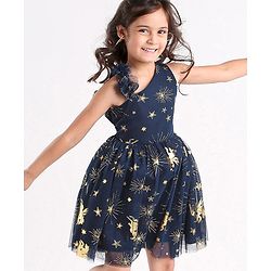 Babyhug Sleeveless Foil Detailing Party Frock - Navy