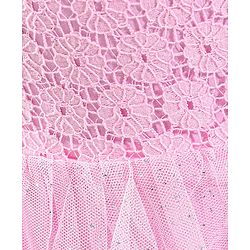 Babyhug Sleeveless Party Wear Frock Floral Embroidery & Glitter Print- Light Pink