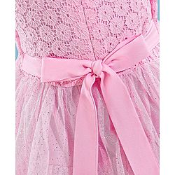 Babyhug Sleeveless Party Wear Frock Floral Embroidery & Glitter Print- Light Pink