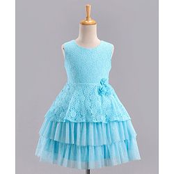 Babyhug Mesh Sleeveless Embroidery Frock - Sky Blue