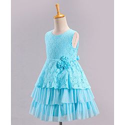 Babyhug Mesh Sleeveless Embroidery Frock - Sky Blue