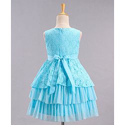 Babyhug Mesh Sleeveless Embroidery Frock - Sky Blue