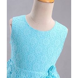 Babyhug Mesh Sleeveless Embroidery Frock - Sky Blue