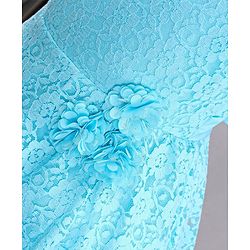 Babyhug Mesh Sleeveless Embroidery Frock - Sky Blue