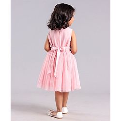 Babyhug Sleeveless Party Frock with Floral Embroidery - Light Pink