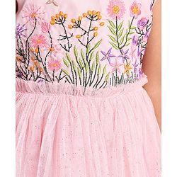 Babyhug Sleeveless Party Frock with Floral Embroidery - Light Pink