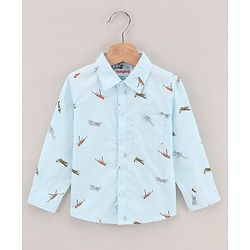 Babyhug Full Sleeves Party Shirt With Bow & Suspender Helicopter Print - Light Blue