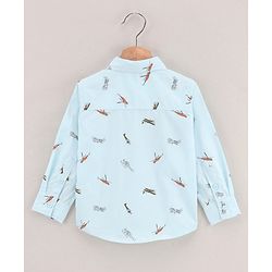 Babyhug Full Sleeves Party Shirt With Bow & Suspender Helicopter Print - Light Blue