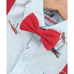 Babyhug Full Sleeves Party Shirt With Bow & Suspender Helicopter Print - Light Blue
