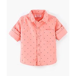 Babyhug Full Sleeves Party Wear Shirt With Bow Trophy Print - Peach