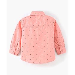 Babyhug Full Sleeves Party Wear Shirt With Bow Trophy Print - Peach