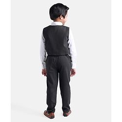 Babyhug WovenCotton Full Sleeves Shirt & Trousers With Waistcoat & Bow - Black