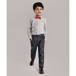 Babyhug Woven Full Sleeves Shirt & Trouser With Bow - Grey
