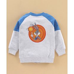 Babyhug Raglan Full Sleeves Front Open SPACE JAM Sweat Jacket with Looney Tunes Print - Grey
