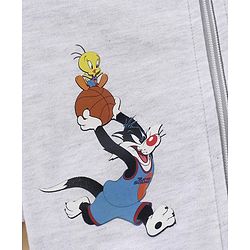 Babyhug Raglan Full Sleeves Front Open SPACE JAM Sweat Jacket with Looney Tunes Print - Grey