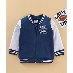 Babyhug Full Sleeves SPACE JAM Bomber Sweat Jacket with Foil Print - Navy Blue