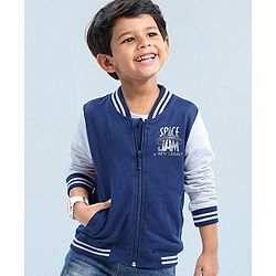 Babyhug Full Sleeves SPACE JAM Bomber Sweat Jacket with Foil Print - Navy Blue