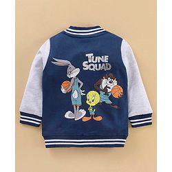 Babyhug Full Sleeves SPACE JAM Bomber Sweat Jacket with Foil Print - Navy Blue