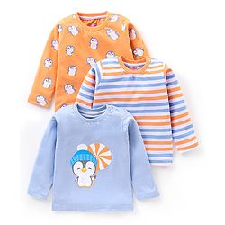 Babyhug Full Sleeves T-Shirt Penguin Print Pack of 3 - Orange & Blue