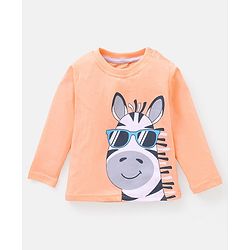 Babyhug Cotton Full Sleeves T-Shirt With Zebra Print - Coral