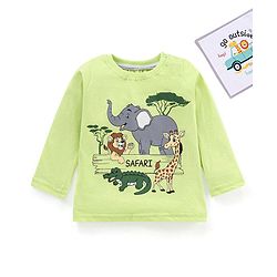Babyhug Full Sleeves Cotton Tee Animal Print- Green