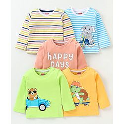 Babyhug Cotton Full Sleeves T-Shirt Striped Pack of 5 - Green & Blue