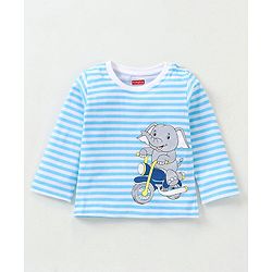 Babyhug Cotton Full Sleeves T-Shirt Striped Pack of 5 - Green & Blue