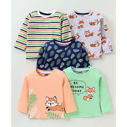 Babyhug Cotton Full Sleeves T-Shirt Fox Print Pack of 5 - Blue & Orange