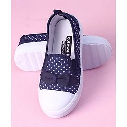 Cute Walk by Babyhug Slip On Casual Shoes Polka Dot Print with Bow - Navy