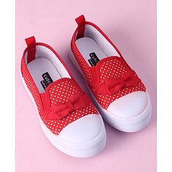 Cute Walk by Babyhug Slip On Casual Shoes Polka Dot Print with Bow - Red