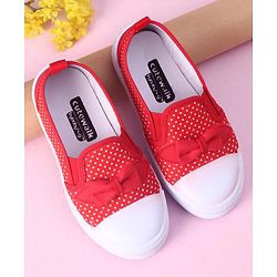 Cute Walk by Babyhug Slip On Casual Shoes Polka Dot Print with Bow - Red