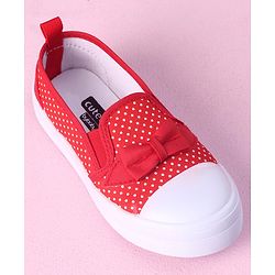 Cute Walk by Babyhug Slip On Casual Shoes Polka Dot Print with Bow - Red