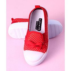 Cute Walk by Babyhug Slip On Casual Shoes Polka Dot Print with Bow - Red