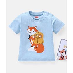 Babyhug Cotton Half Sleeves T-Shirts Wolf Print - Blue