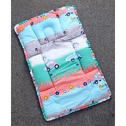 Babyhug Cotton Fix Pillow Mat With Car Print - Blue| Soft and Comfortable|  Light Weight and Travel Friendly| Foldable| New Born Gifting Option| For Boys and Girls| Use on Floor Cribs Cots or Cradle| 100% Cotton Fabric