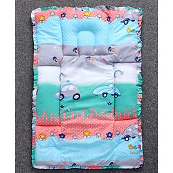 Babyhug Cotton Fix Pillow Mat With Car Print - Blue| Soft and Comfortable|  Light Weight and Travel Friendly| Foldable| New Born Gifting Option| For Boys and Girls| Use on Floor Cribs Cots or Cradle| 100% Cotton Fabric