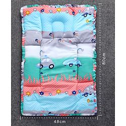 Babyhug Cotton Fix Pillow Mat With Car Print - Blue| Soft and Comfortable|  Light Weight and Travel Friendly| Foldable| New Born Gifting Option| For Boys and Girls| Use on Floor Cribs Cots or Cradle| 100% Cotton Fabric